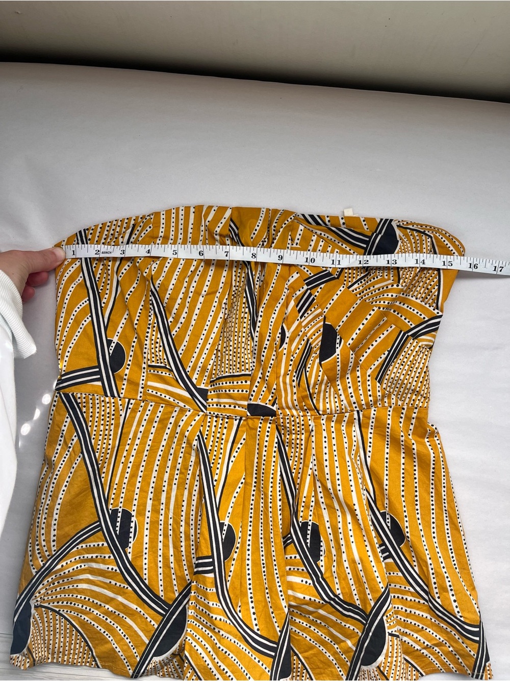 Anthropologie Floreat Yellow Printed Strapless Pleated Top 6 - Picture 8 of 10